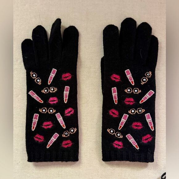 Carolyn Rowan Embroidered Lips, Lipstick & Sunglasses Wool Gloves NWOT - Picture 1 of 6